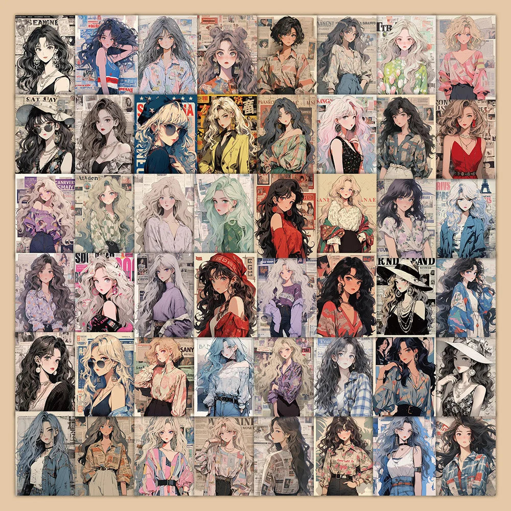 Retro Fashion Girl Poster Stickers - 63PCS DIY Laptop Luggage Skateboard Decals