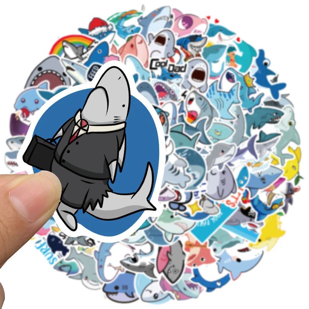 50/100pcs Cute Cartoon Animals Sharks Stickers For Laptop Water Bottle Fridge Waterproof Graffiti Skateboard Car Decals