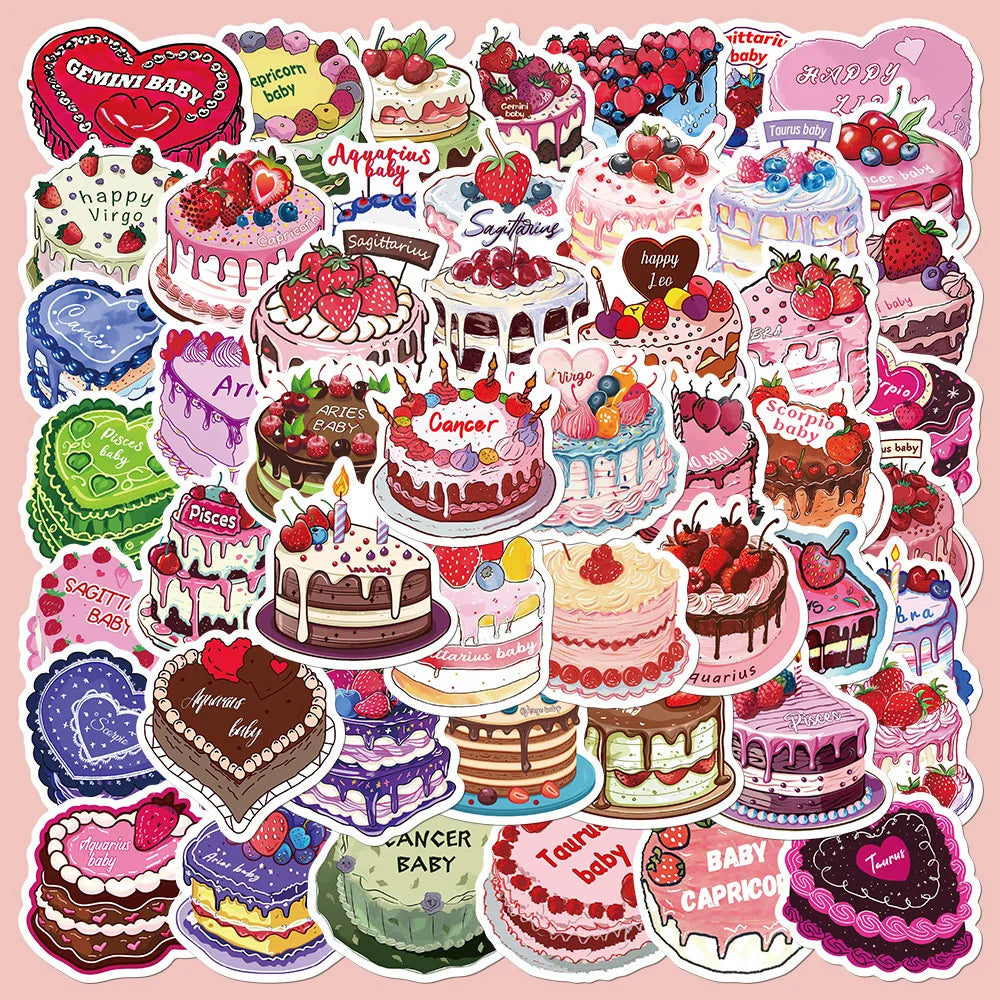 50Pcs Constellation Cake Stickers for Helmet, Desktop, Wall Decoration