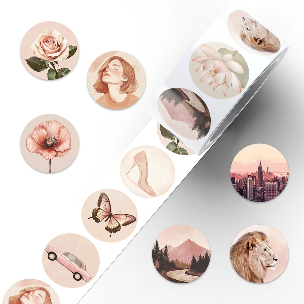 500pcs/roll Retro Aesthetic Cartoon Lady Flower Art Stickers For Laptop Luggage Guitar Phone Vinyl Decals (10 Patterns)