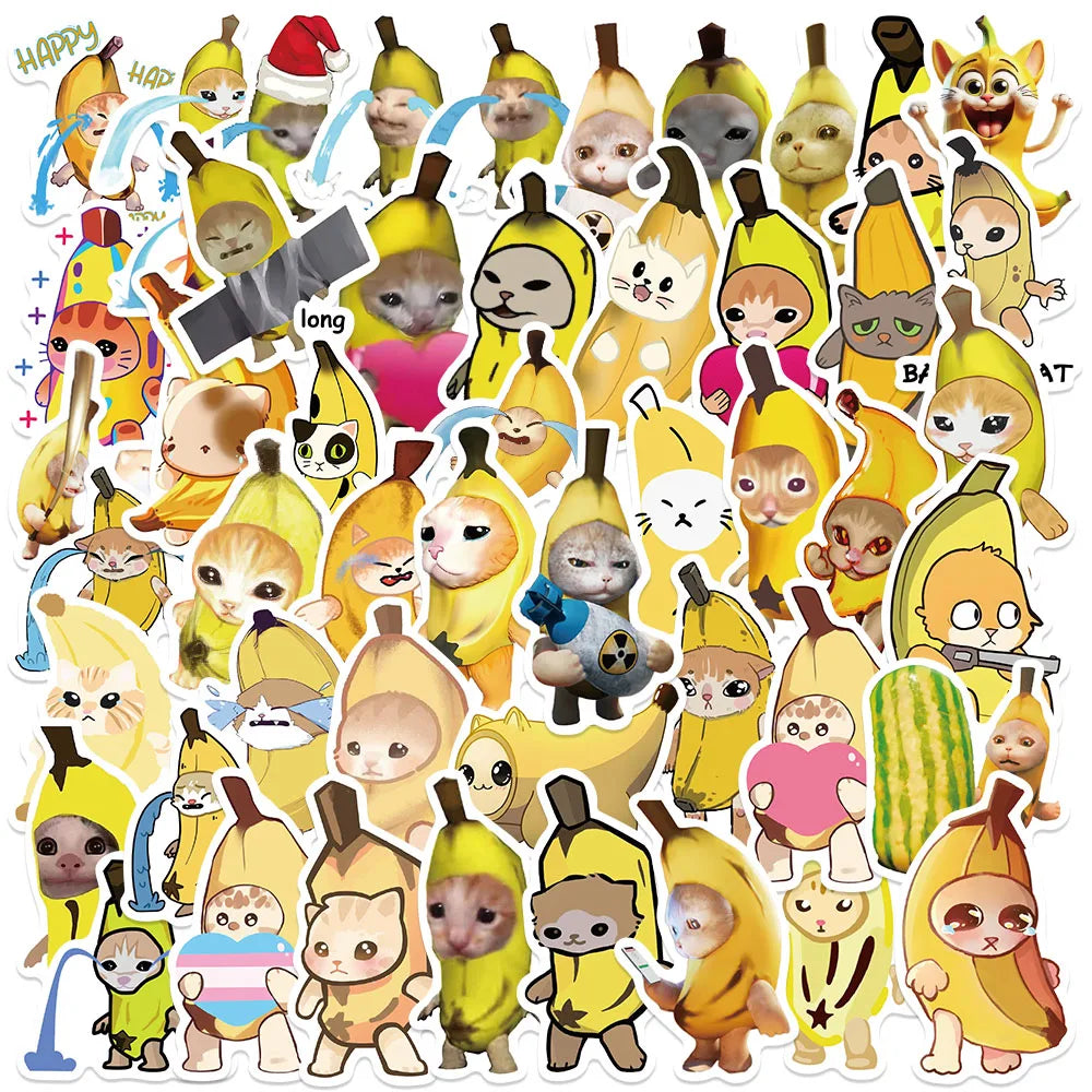 50PCS Kawaii Banana Cat Meme Stickers Pack for Scrapbook, Notebook, Phone, Diary, Graffiti