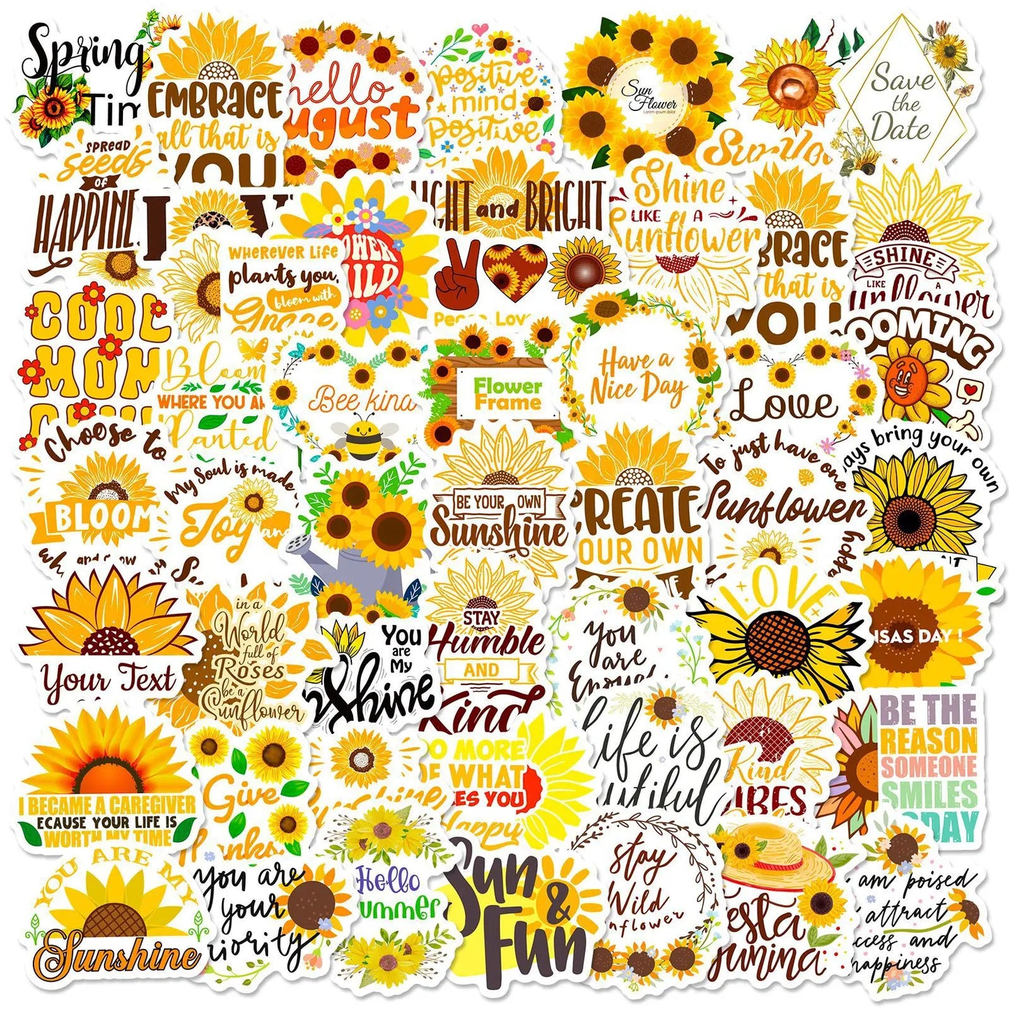 Sunflower Cartoon Stickers 10/25/50pcs for DIY Decor, Laptop, Water Bottle, Phone, Skateboard