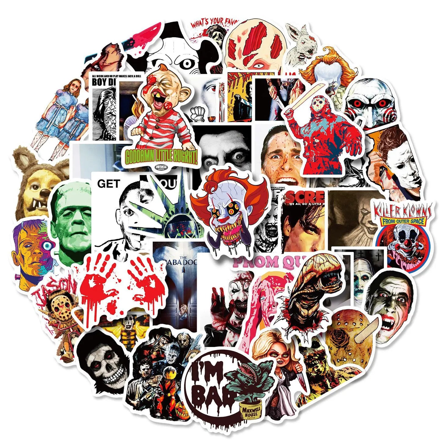 Horror Movie Character Stickers 10/25/50pcs for Laptop, Skateboard, Phone, Guitar Decor