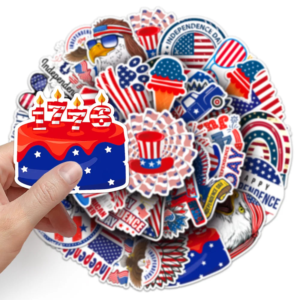 10/50Pcs American Flag Independence Day Cool Stickers Laptop Guitar Luggage Phone Waterproof Graffiti Sticker Decal Kid Toys