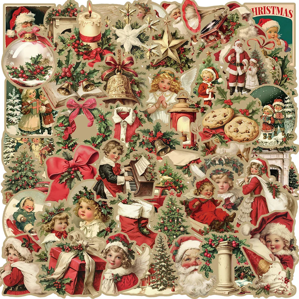 Retro Christmas Santa Stickers - 10/30/50pcs DIY Laptop Phone Suitcase Decor