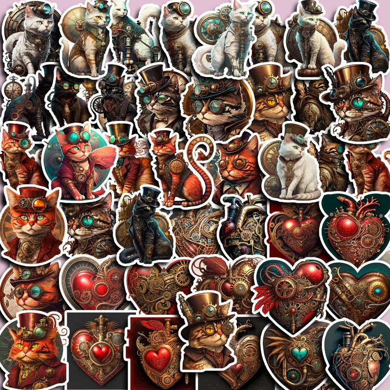 Cool Steam Punk Metal Cat Stickers for Phone Laptop Luggage Skateboard Decals