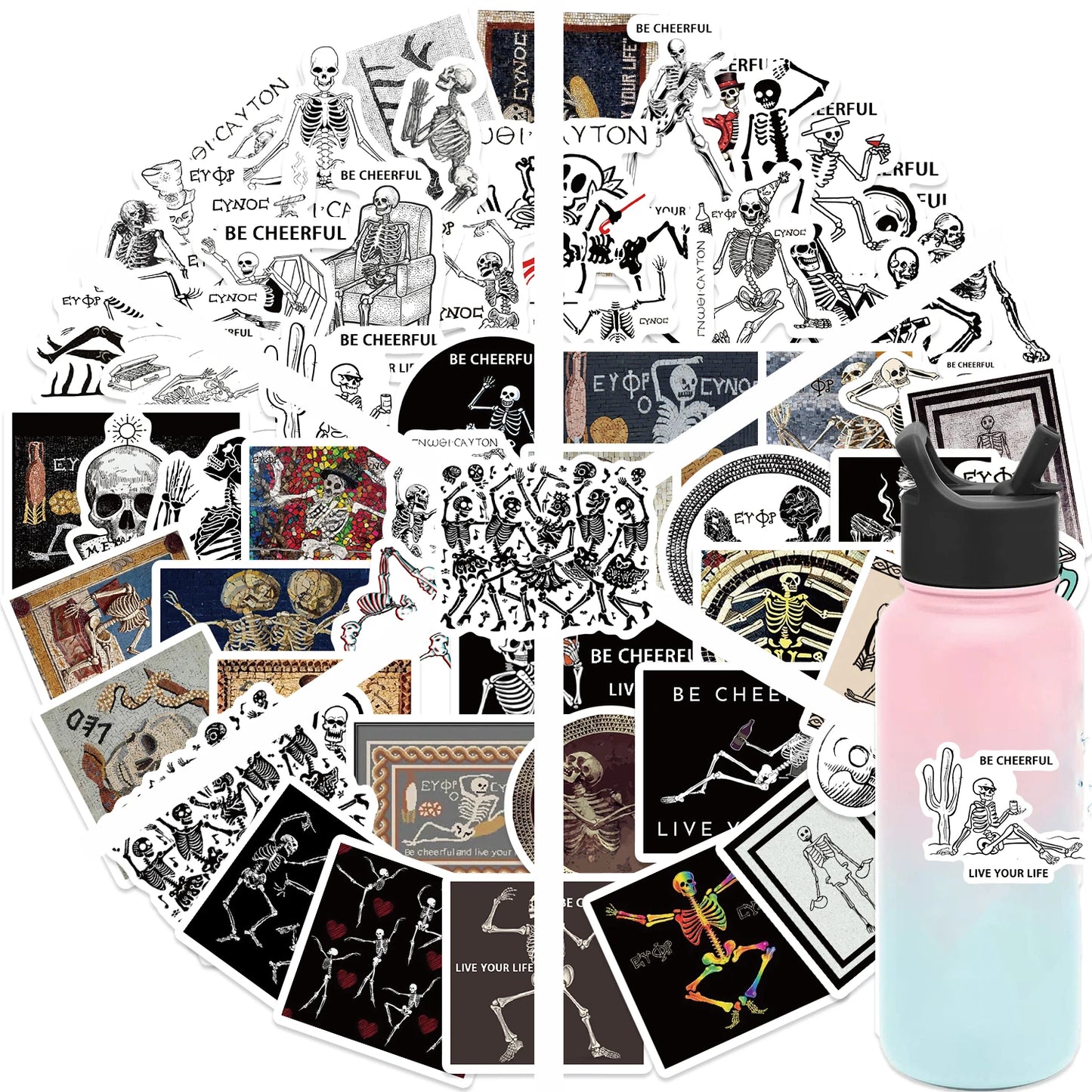 62pcs Ancient Greek Mosaic Canvas Stickers Funny Horrible Graffiti Decals Laptop Luggage Skateboard Motorcycle Scrapbook