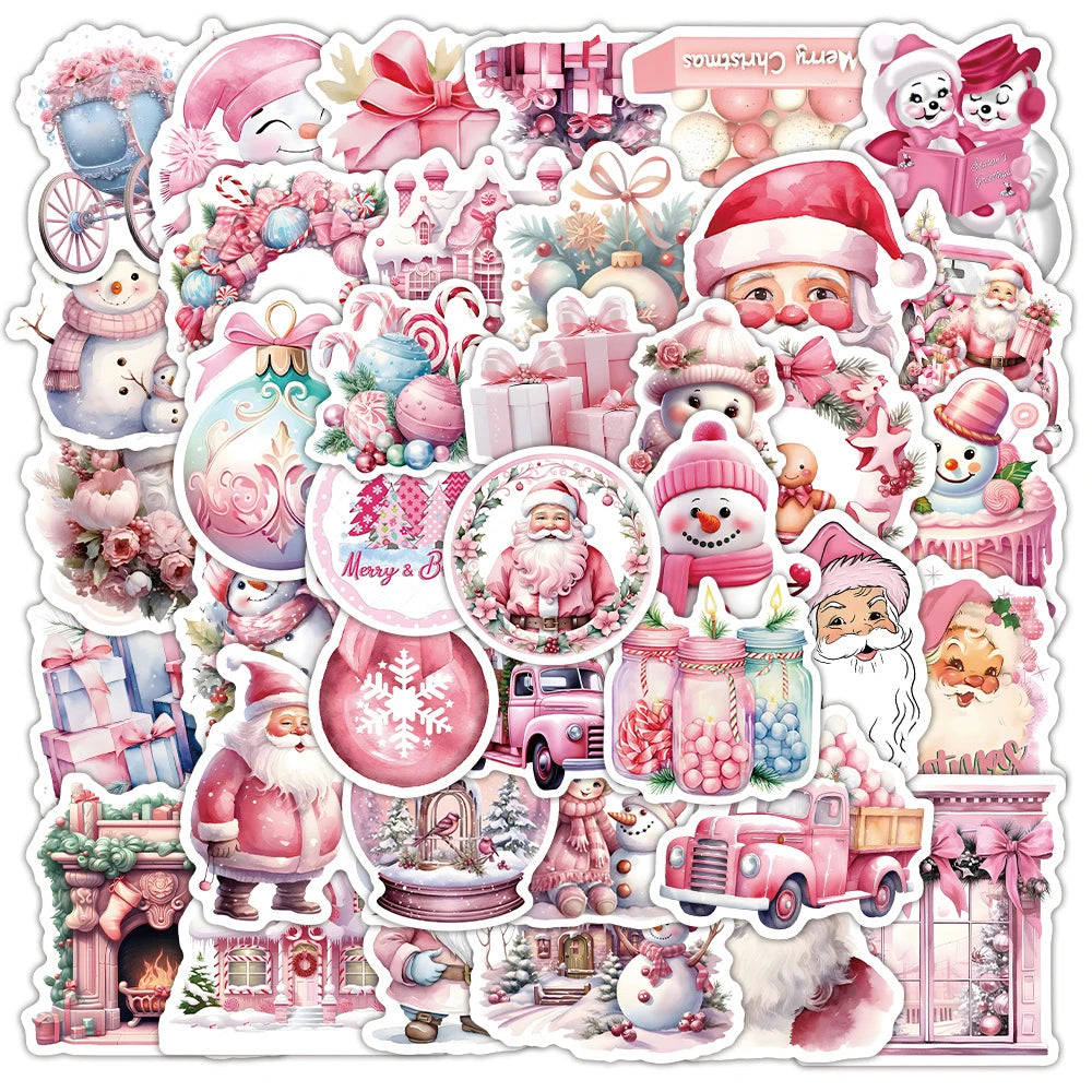 Cute Cartoon Pink Christmas Stickers Decals for Laptop Phone Suitcase Kids Toys
