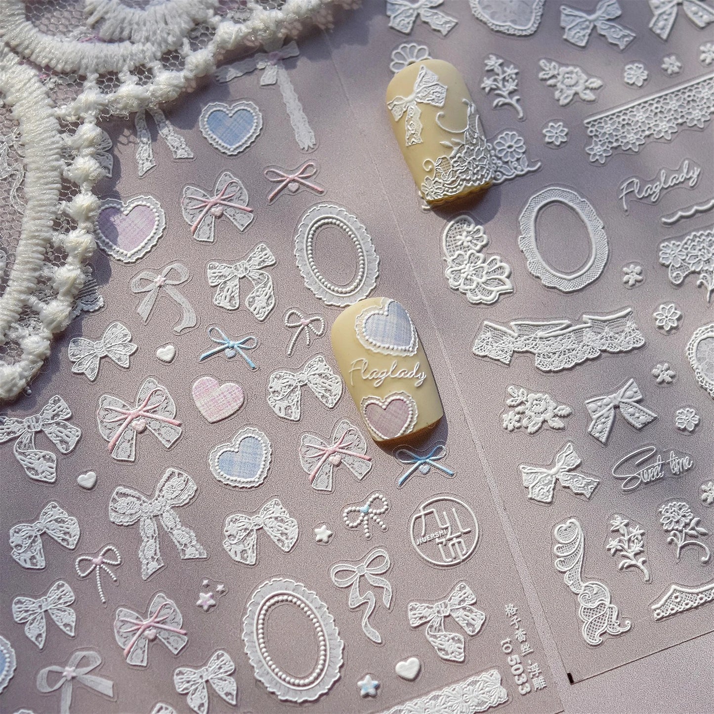 Lace Heart Flower Nail Art Stickers Decals