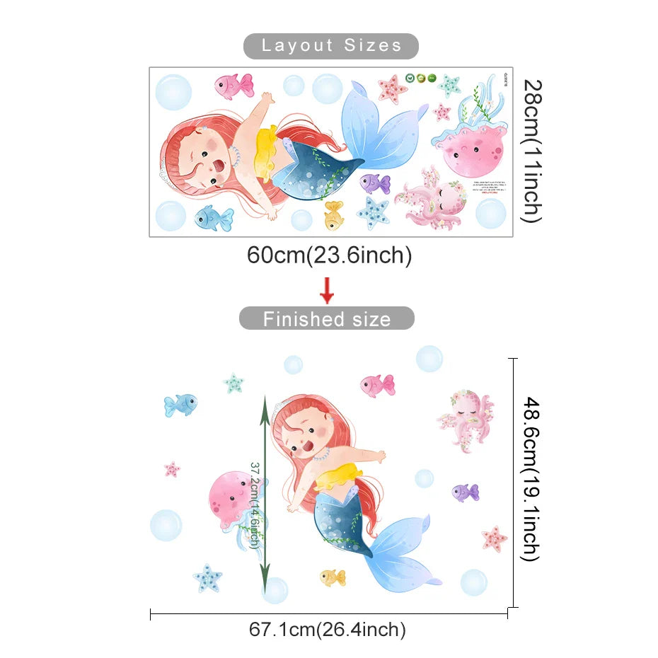 Mermaid Wall Sticker Kids Room Decoration Bedroom Nursery DIY Wallpaper