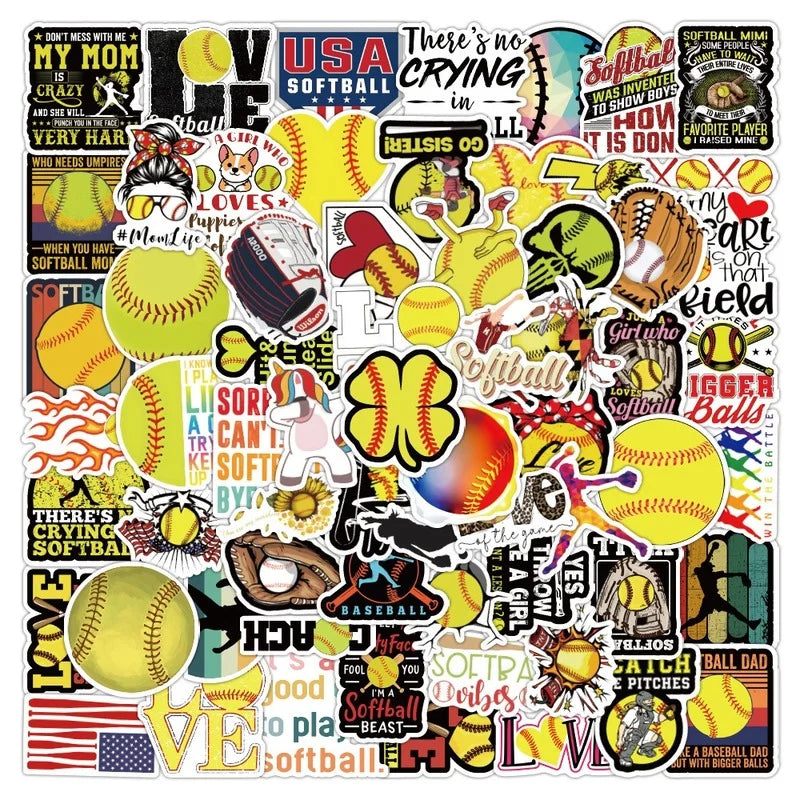 Softball Stickers Decals for Guitar Laptop Luggage Car Motorcycle Skateboard Phone Case