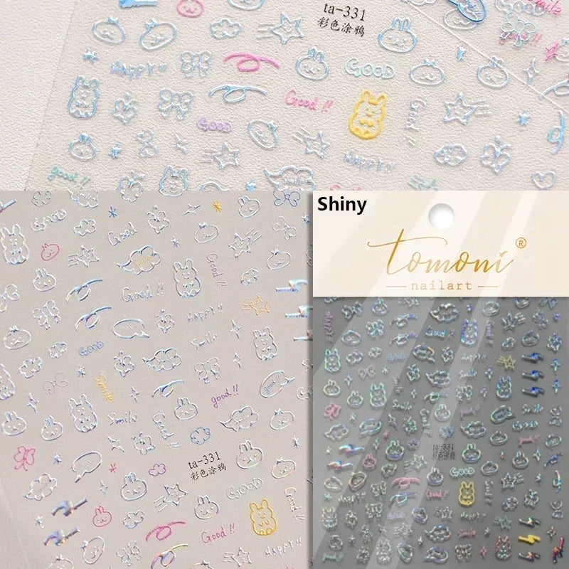 Dog Rabbit Nail Art Stickers: Bunny, Heart, Strawberry Decals
