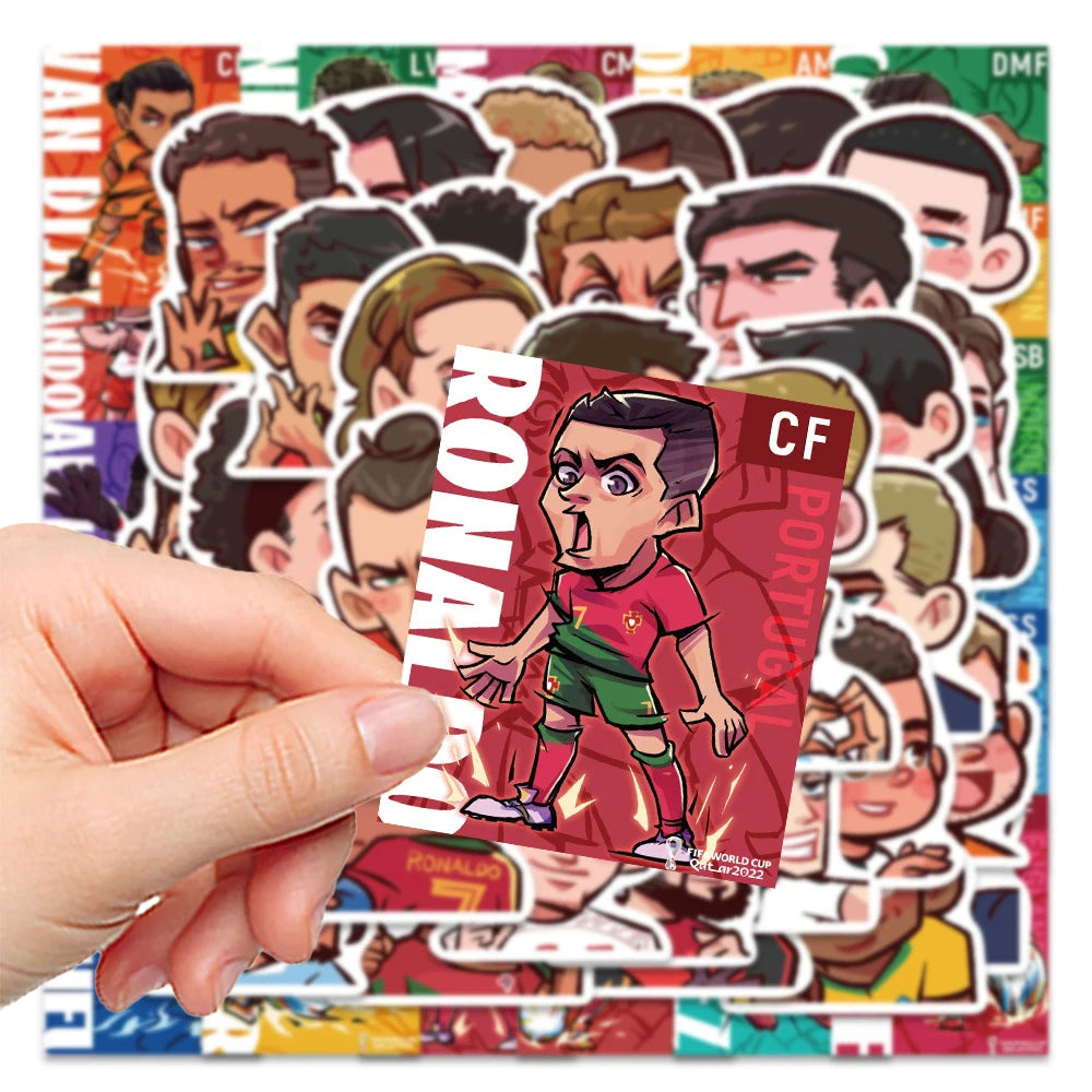 10/30/54PCS Cartoon Soccer Football Star Sticker Packs with Messi, Ronaldo, Suarez, Neymar, and More