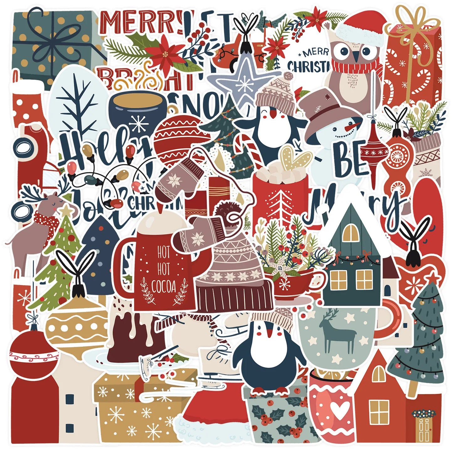 10/50PCS Cute Santa Claus Christmas Cartoon Stickers for Kids Laptop Phone Scrapbook Luggage Refrigerator Notebook Sticker Toy