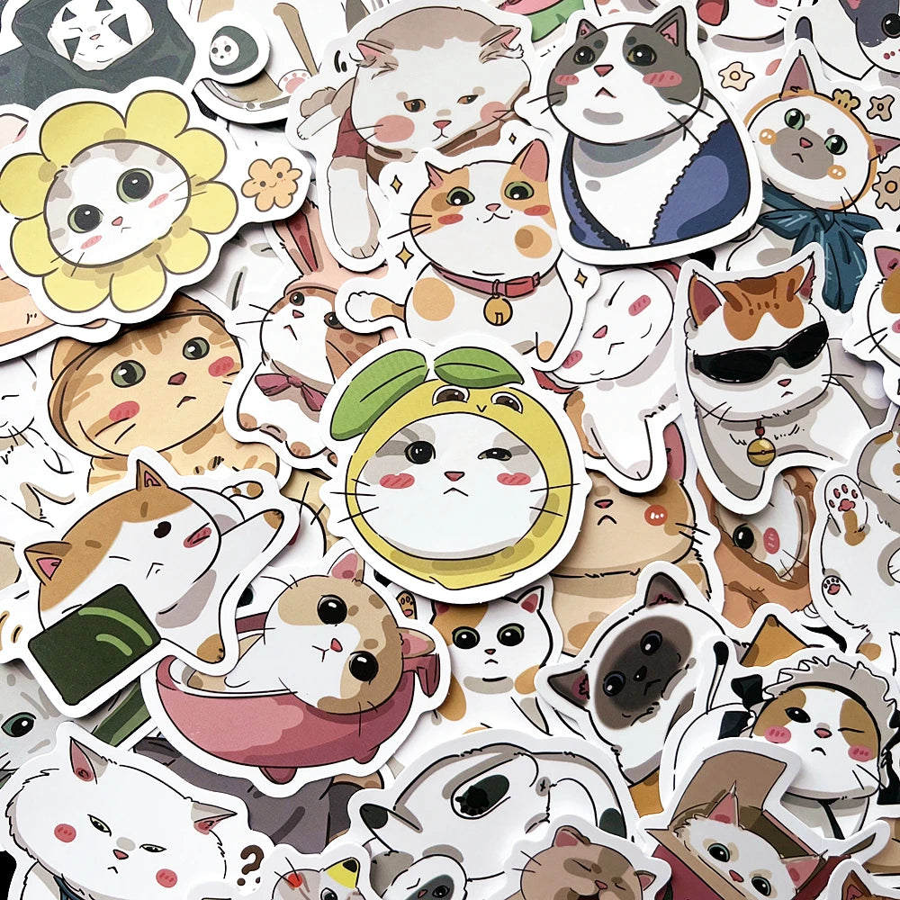 10/50Pcs Chubby Cat Stickers for Bike, Skateboard, Car, Helmet, Notebook, Laptop, Kids Toys