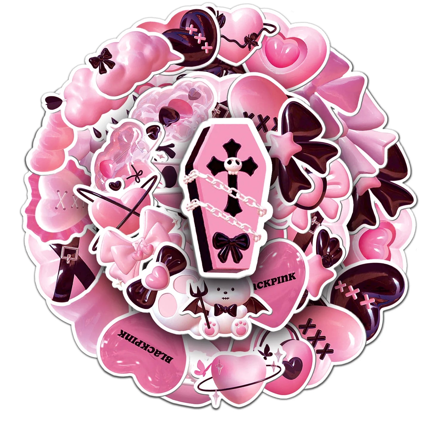 Y2K Pink 3D Stickers for Laptop, Luggage, Skateboard - Fun Gift for Kids