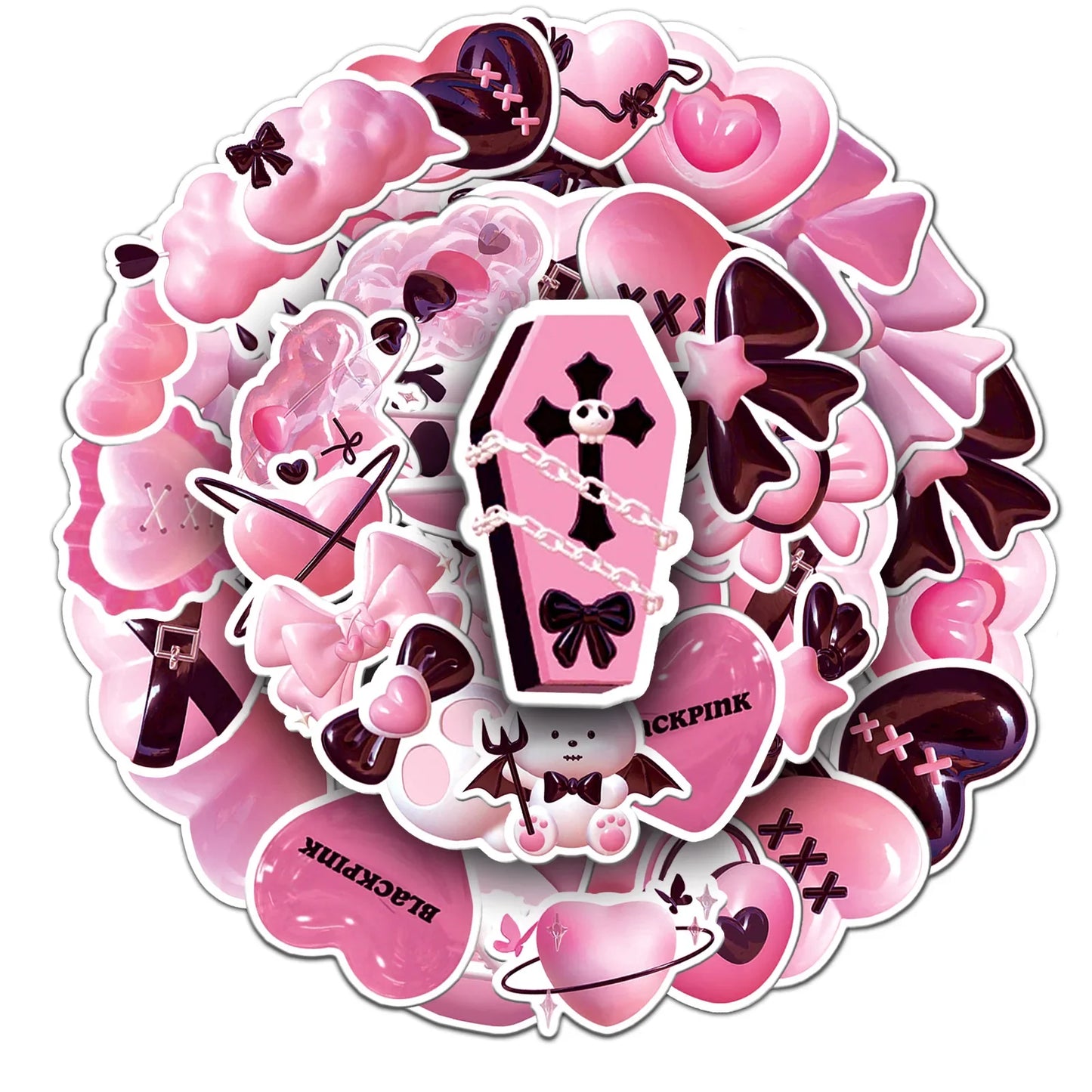 Y2K Pink 3D Stickers for Laptop, Luggage, Skateboard - Fun Gift for Kids