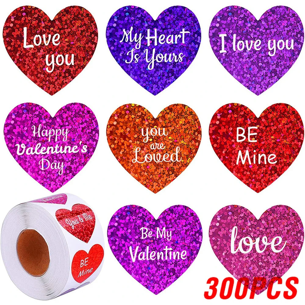 Red Heart Stickers 1" Valentine's Day 100-500pcs
