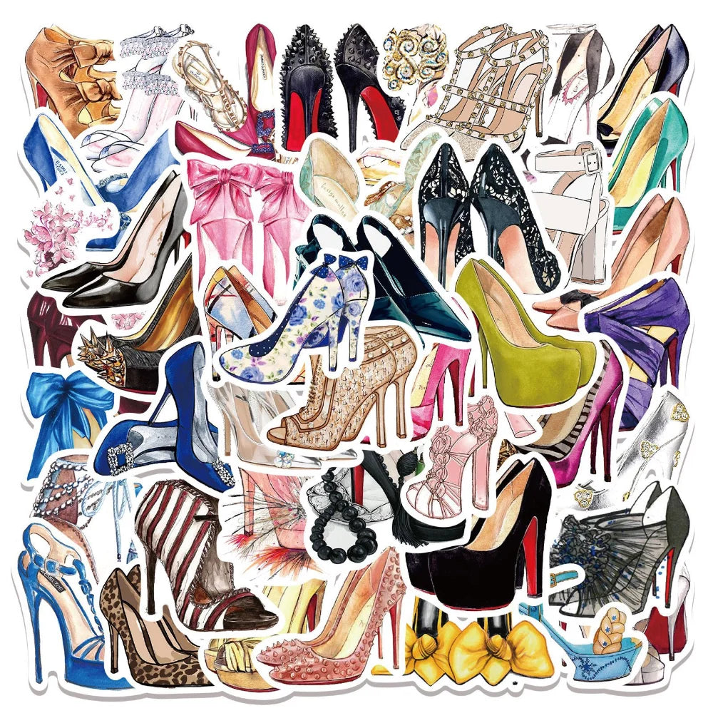 10/50Pcs Fashion Princess High Heels Graffiti Stickers Cartoon Decals Laptop Phone Diary Notebook Decoration Sticker for Girl
