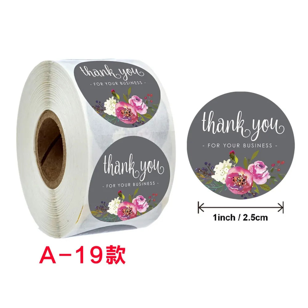 50-500pcs Labels Roll Flower Thank You Stickers 1inch Adhesive Labels Stickers for Gift Decoration Stationery Wrapping Supplies