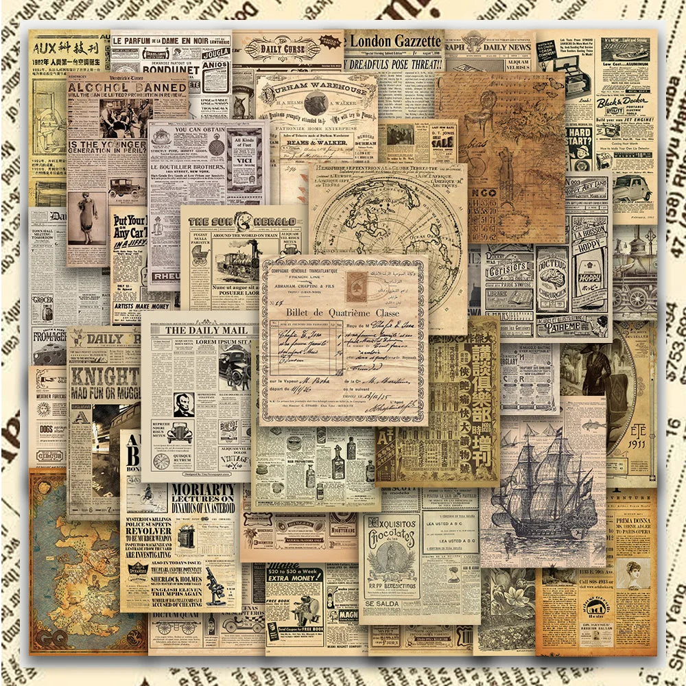 35PCS Vintage Parchment Newspaper Stickers for DIY Scrapbook, Phone, Laptop, Bike
