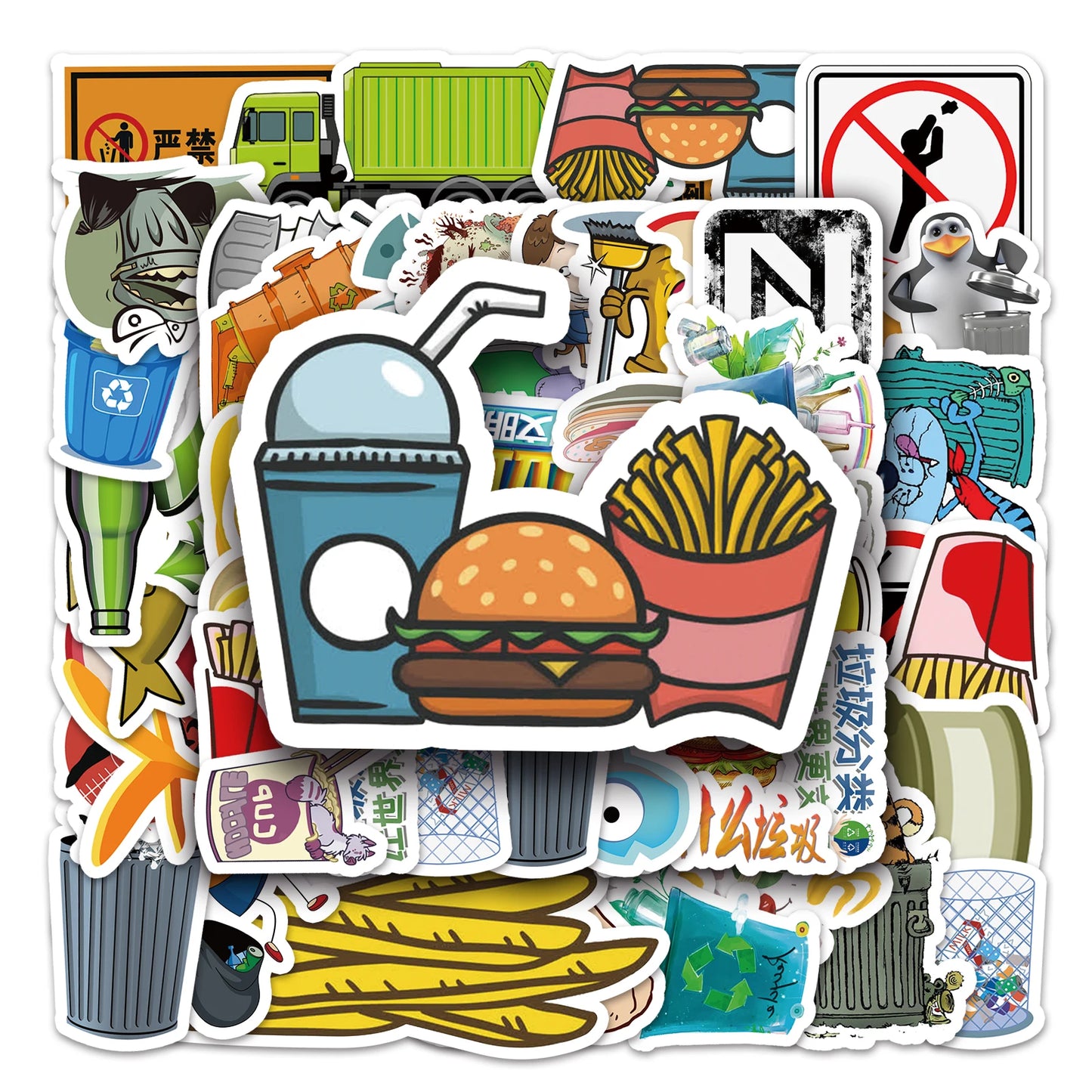 50Pcs Garbage Truck Cartoon Waterproof Vinyl Stickers