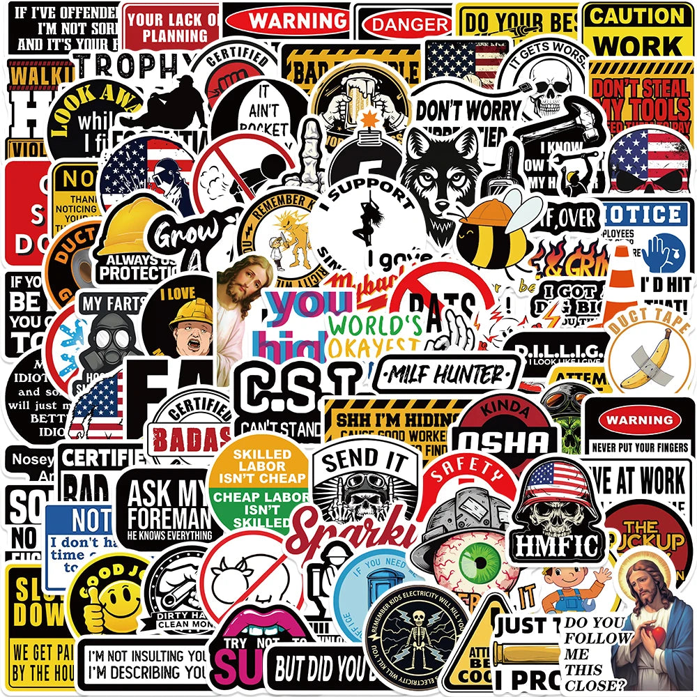 50PCS Funny Hard Hat Stickers Waterproof Helmet Motorcycle Car Toolbox Laptop Bicycle Decals