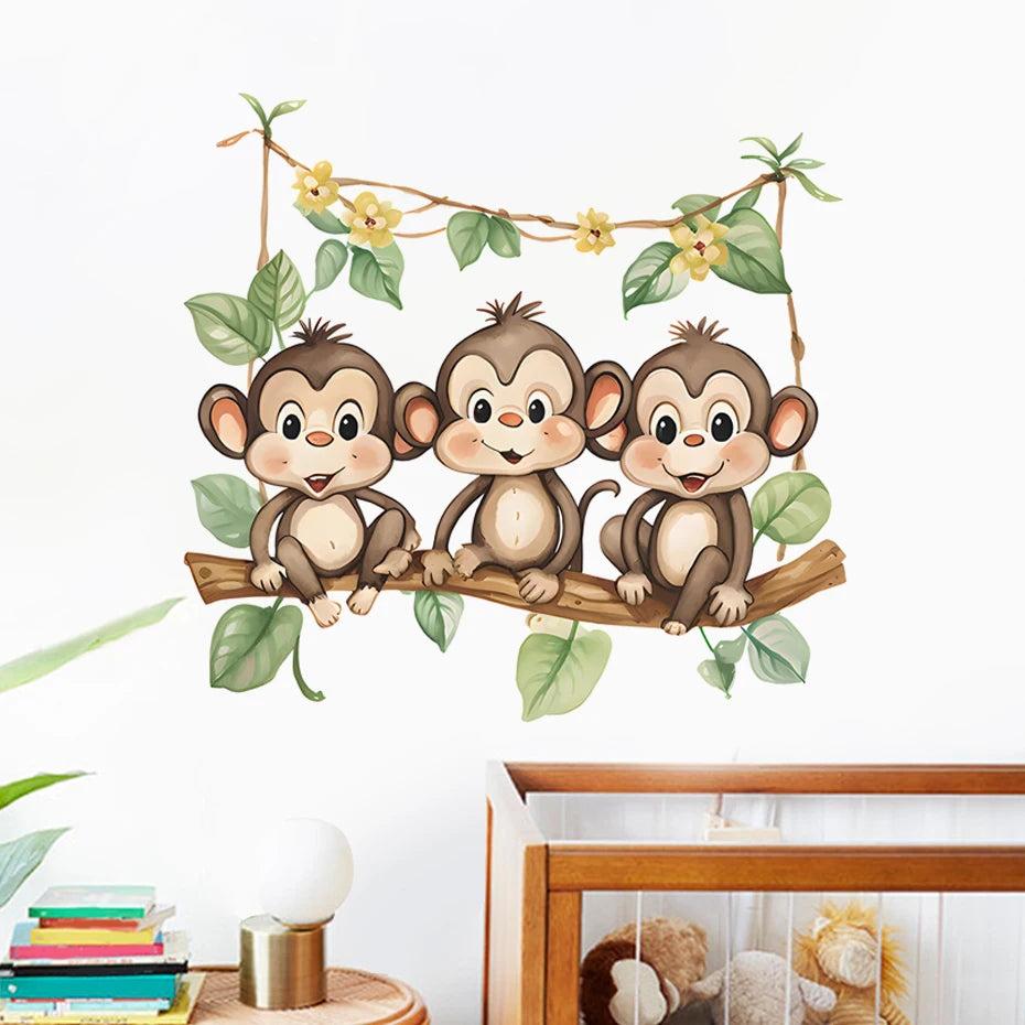 Cartoon Monkey Vine Wall Stickers for Nursery Kids Room Decor