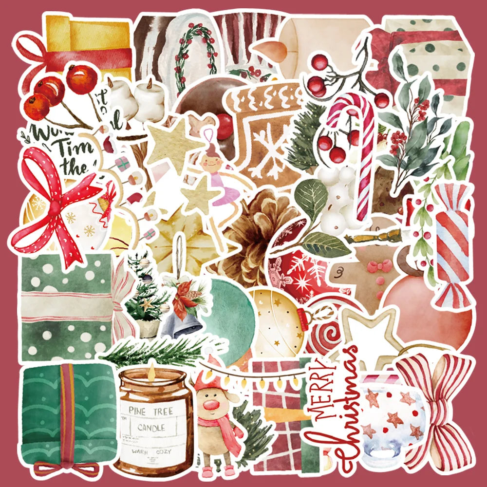 50pcs Retro Christmas Graffiti Stickers for Helmet, Wall, DIY Decoration