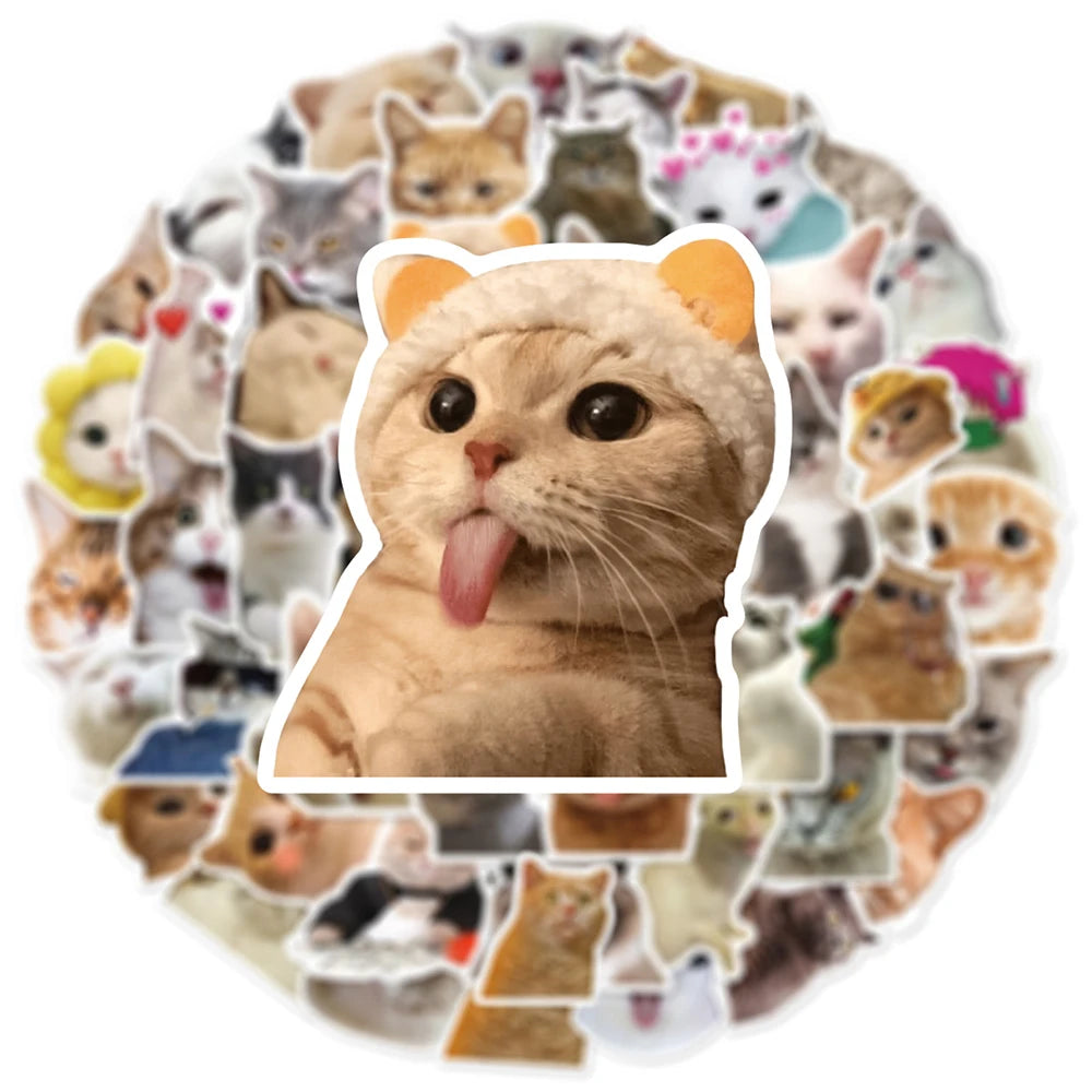 10/30/50pcs Cute Funny Meme Animal Cat Kitty Stickers Decals Kids Toy Laptop Suitcase Notebook Motorcycle Car Decoration Sticker