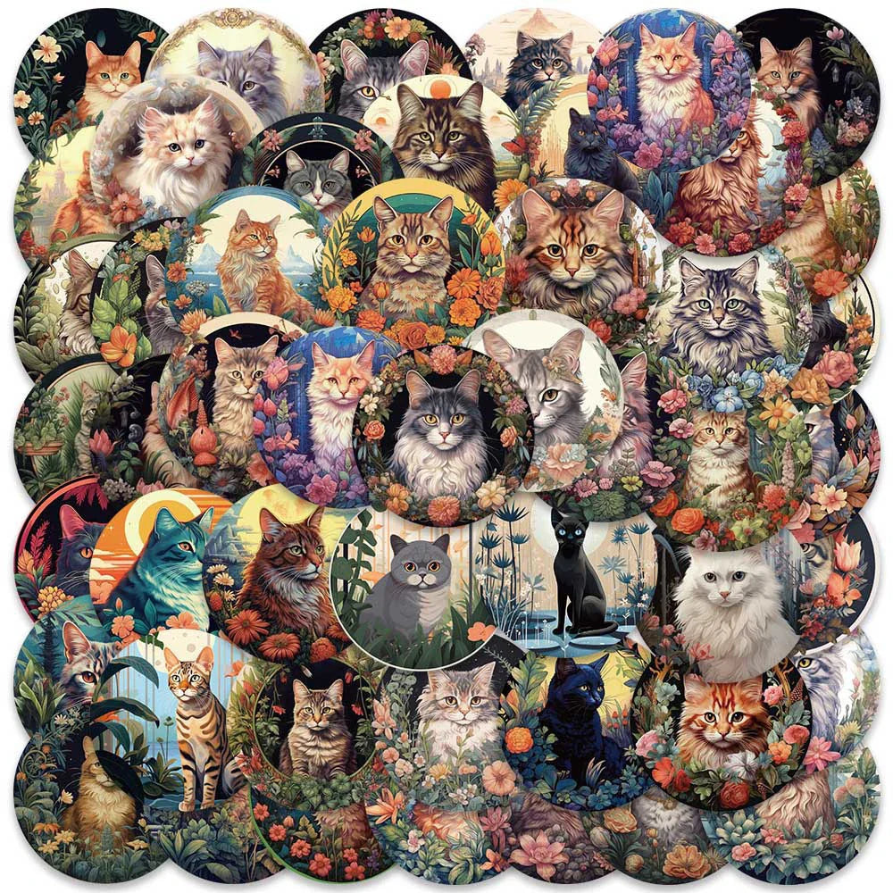 Cute Cat Plant Flower Stickers for Laptop, Phone, Car, Luggage - 10/30/50pcs