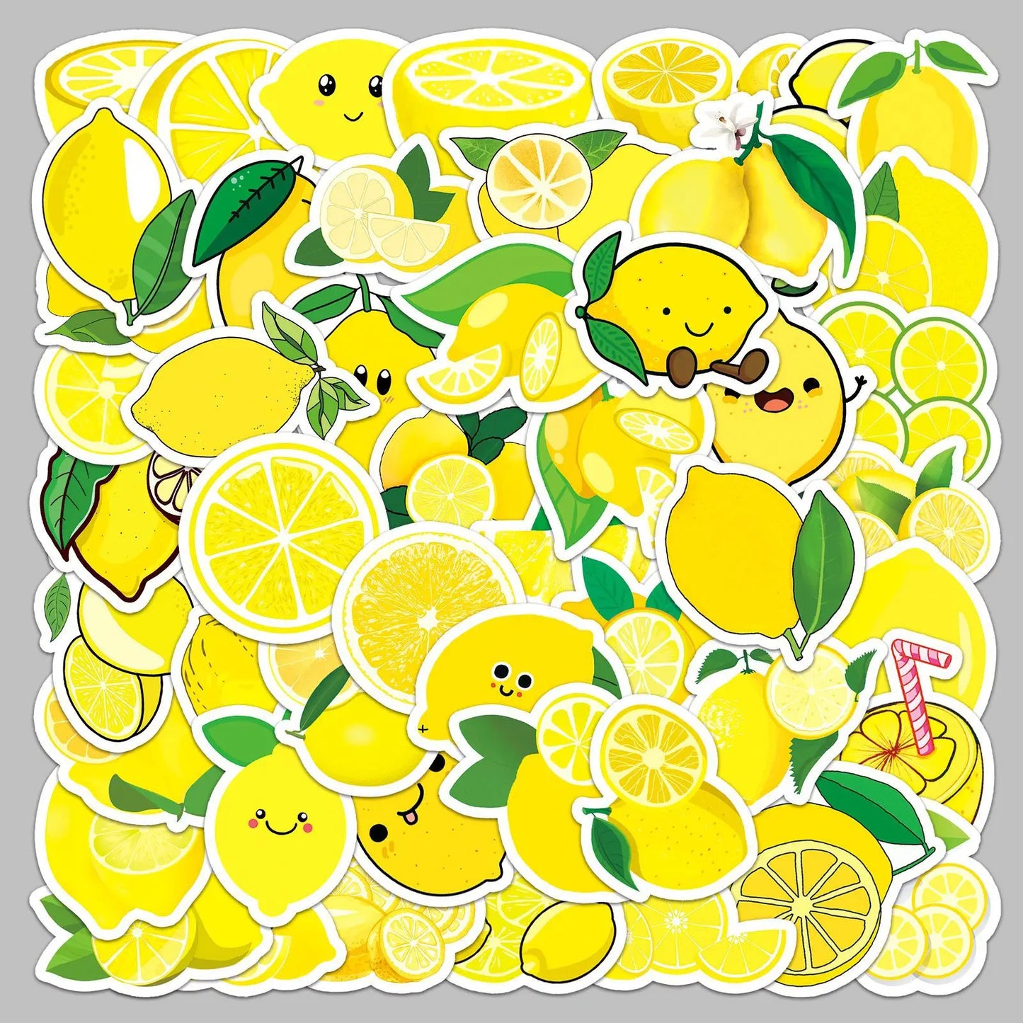 50pcs Cute Lemon Graffiti Stickers for Helmet, Wall, DIY Decoration