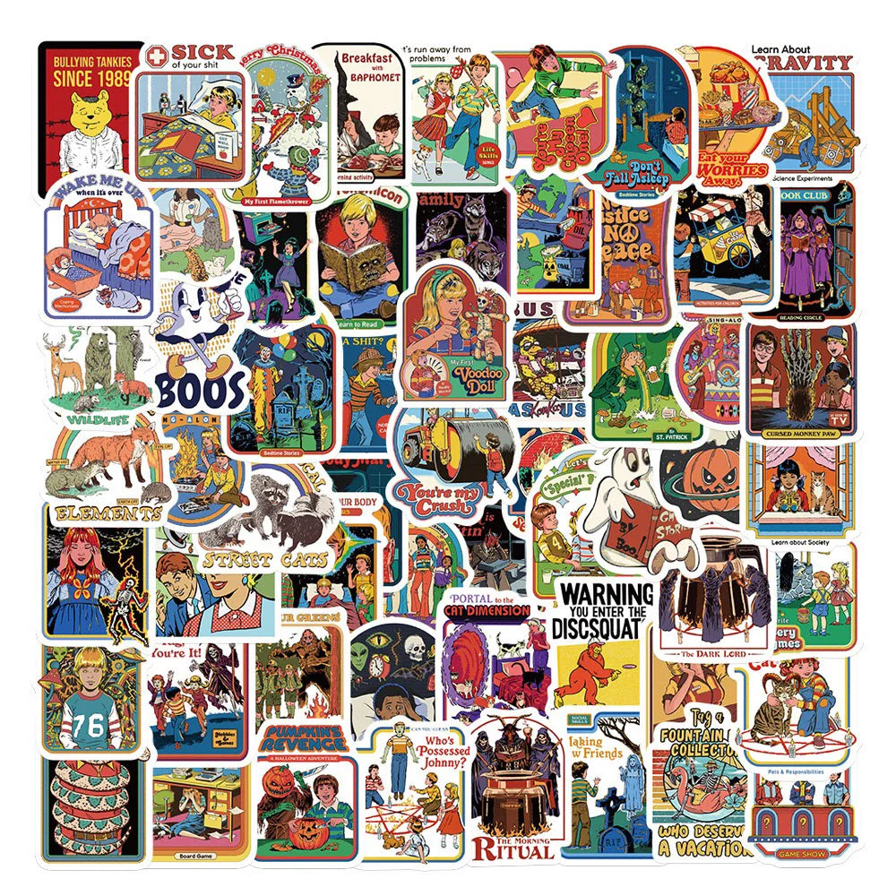 Retro Horror Ghost Animal Stickers - 10/30/60PCS for Laptop, Luggage, Skateboard, DIY Decals