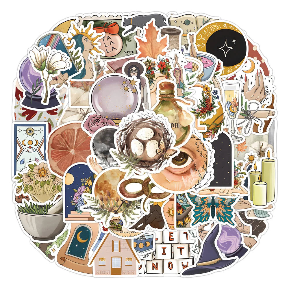 Retro Art Flower Stickers - 10/30/50/100PCS for Laptop, Luggage, Snowboard, Kids Toy