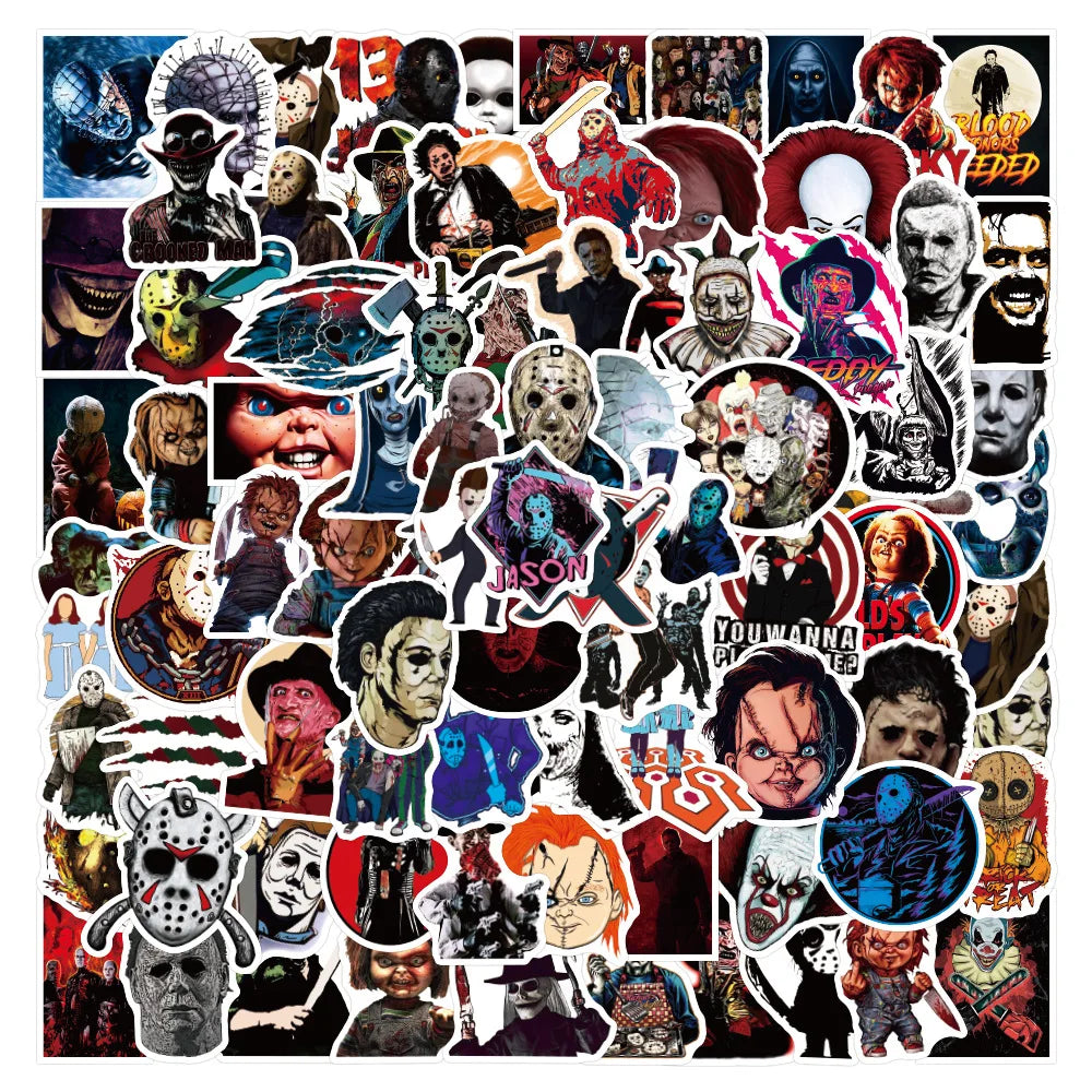 Horror Film Stickers 10/50/100pcs Halloween Decals for Phone Laptop Suitcase Skateboard Helmet