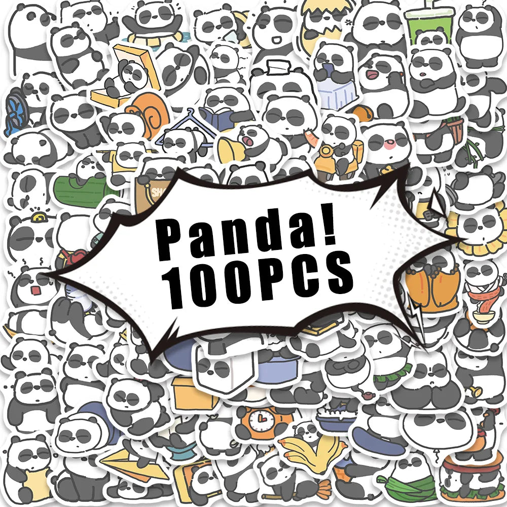 100PCS Plump Panda Cartoon Stickers Waterproof Decals for Bike, Bottle, Suitcase, Laptop, Gifts