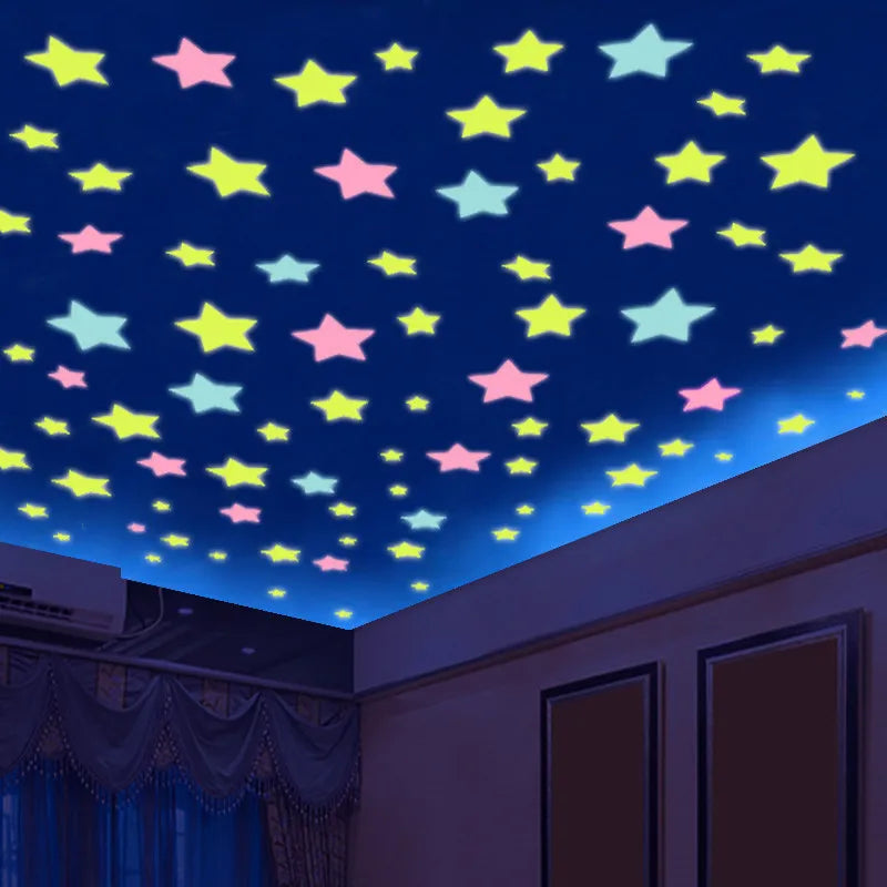 100pcs Glow in the Dark Star Wall Stickers for Kids Rooms Fluorescent Decals