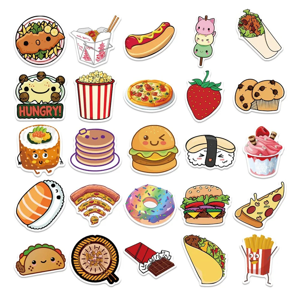 10/30/50PCS Creative Cartoon Food Sticker Packs