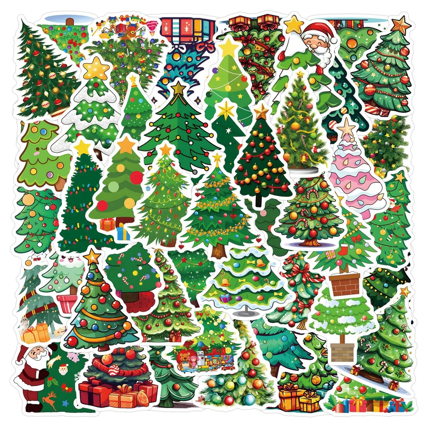 Green Christmas Tree Stickers Decals for Laptop, Fridge, Luggage, Car, Skateboard, Kids Gift