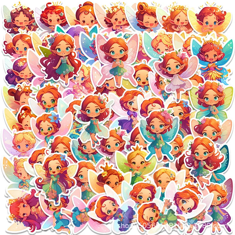 50pcs Fairy Flower Cartoon Stickers for Luggage, Water Cup, Phone, Laptop, Scooter, Refrigerator