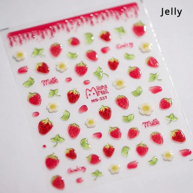 Strawberry Cake Heart Nail Art Stickers Decals