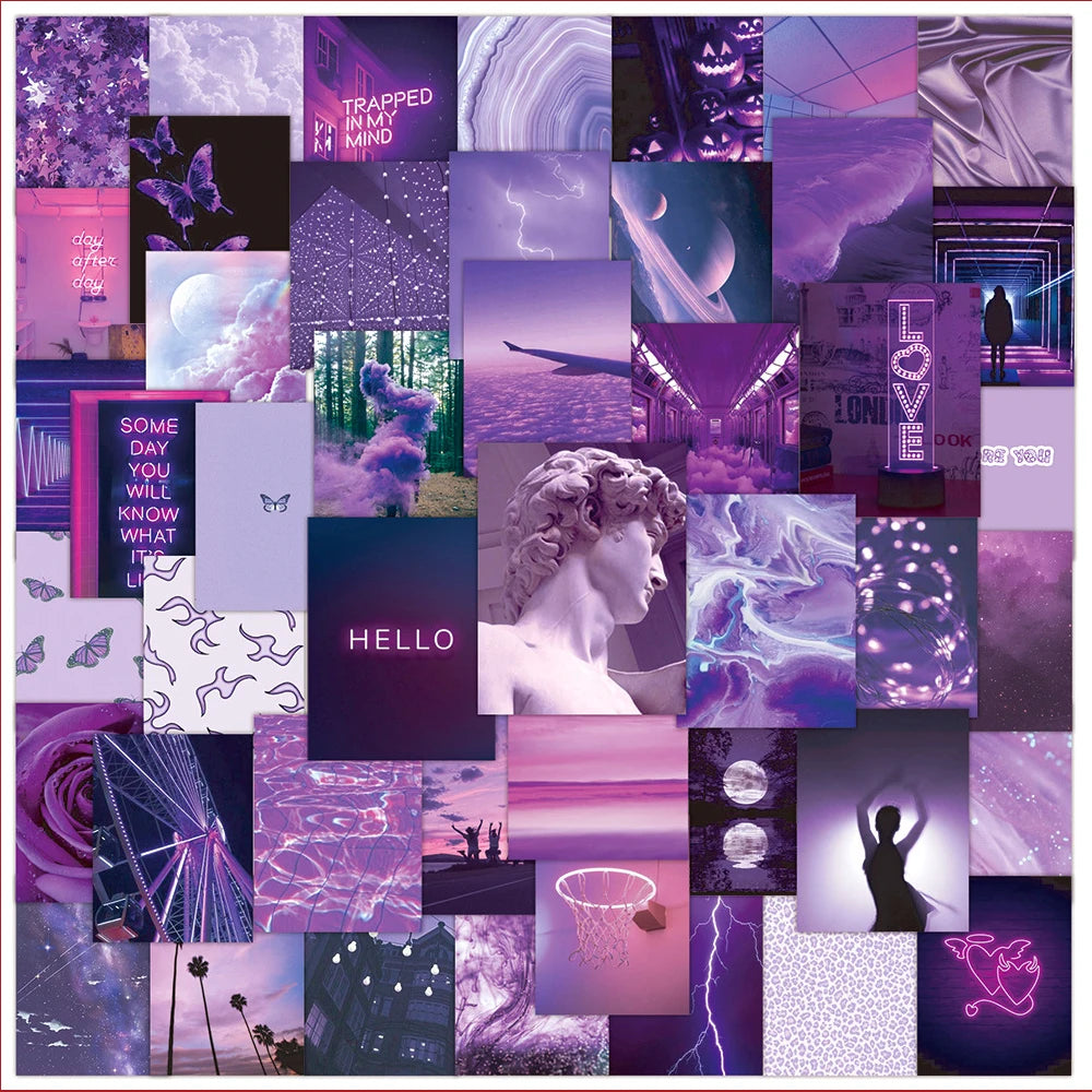 Purple Aesthetic Landscape Stickers 10/30/50pcs for Skateboard Laptop Phone Fridge Bike Kids Toys