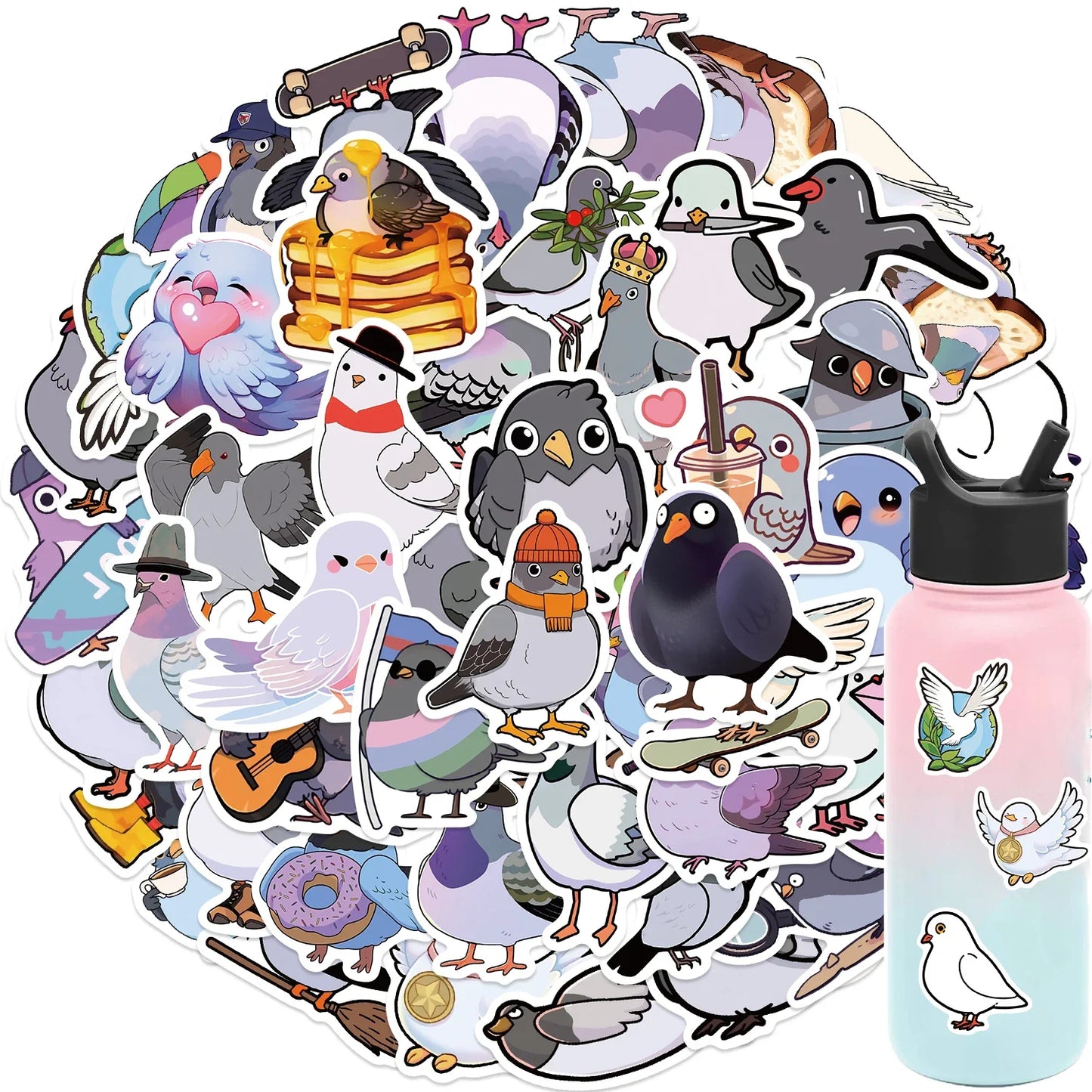 50PCS Cartoon Pigeon Stickers for Laptop & Luggage