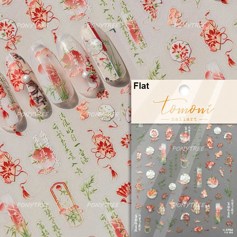 Peach Blossom Fan Nail Art Stickers Decal