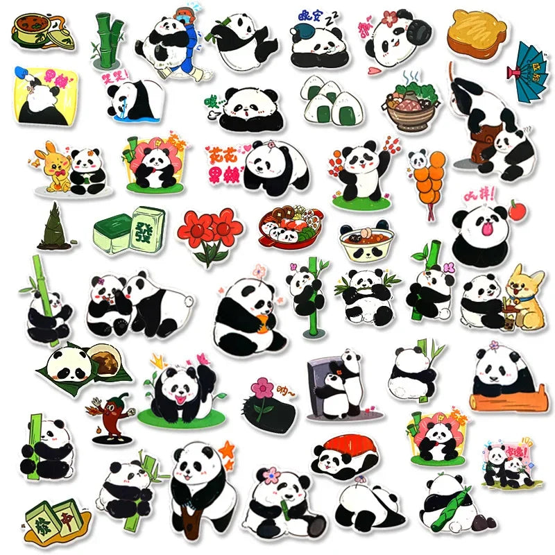 Panda Graffiti Sticker Rolled Flat Sheet 50 Animal Adhesive Decorative Stickers Water Cup Waterproof Sticker Cute Decal