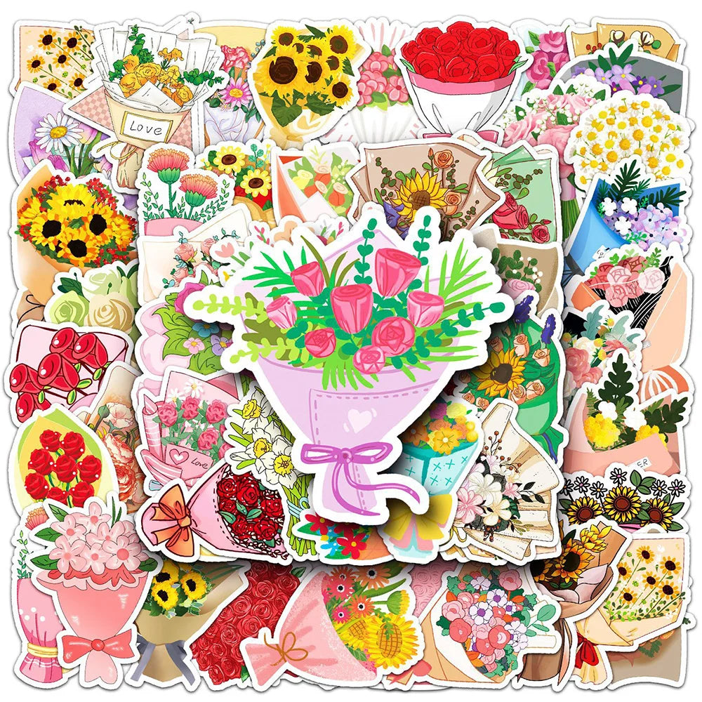 Cute Cartoon Flower Stickers for Laptop, Phone, Diary, Album, Planner, Graffiti, Kid Toy - 10/30/50pcs