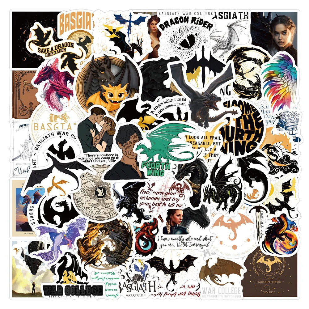 10/30/50/120pcs Fantasy Novel Fourth Wing Cool Stickers Decal Laptop Phone Car Guitar Notebook Fridge Waterproof Sticker Kid Toy