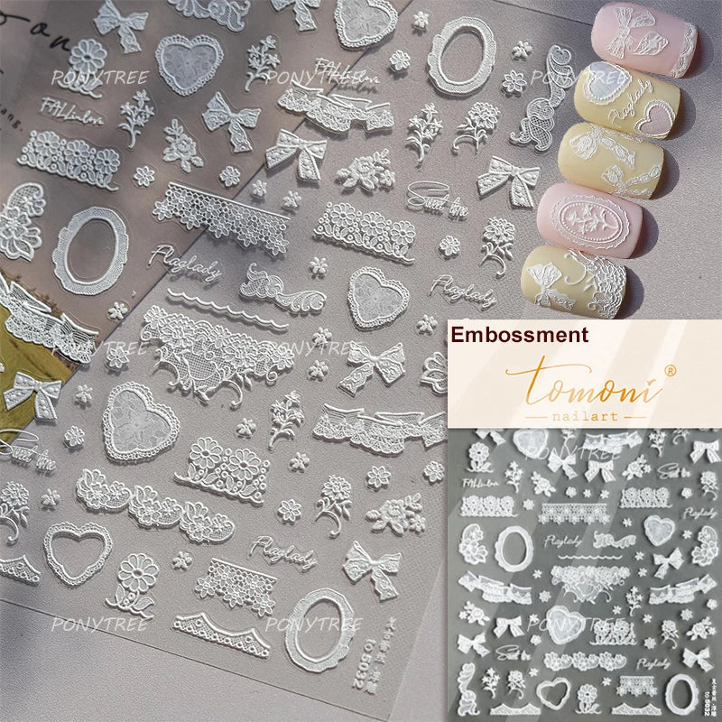 Lace Heart Flower Nail Art Stickers Decals