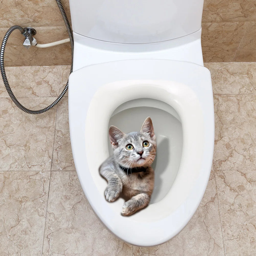 Cute Cat Toilet Wall Stickers - Funny Bathroom Self-adhesive Kitten Decals