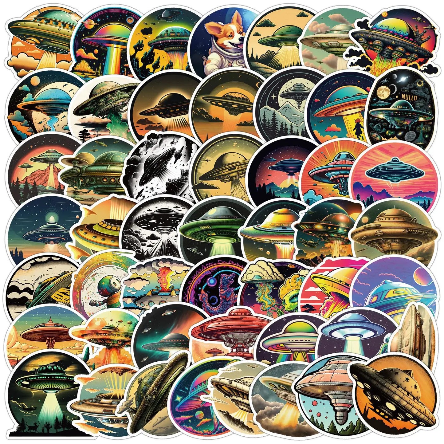 50pcs Cartoon UFO Alien Graffiti Stickers for Helmet Wall DIY Decoration